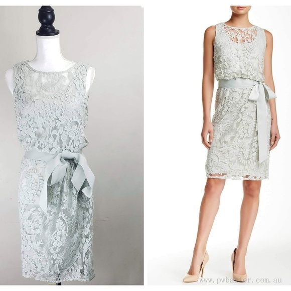 adrianna papell mint lace dress ADRIANNA PAPELL MINT Green BLOUSON Sleeveless Illusion-lace Belted Dress 12 NEW
